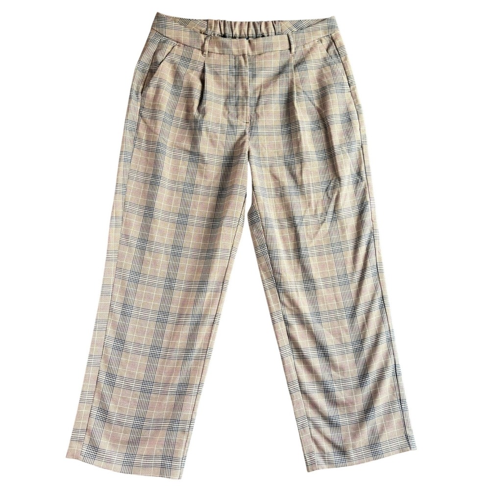 Old Navy Womens Taylor Wide Leg Trouser XL Brown Plaid High Rise Full Length